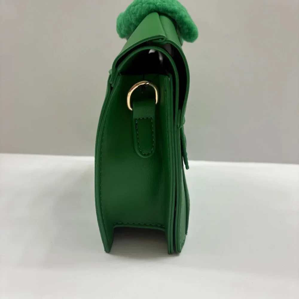 Jacket Shaped Crossbody Bag/ Faux Fur & Leather Coat Purse - Green - NWT - Picture 7 of 9